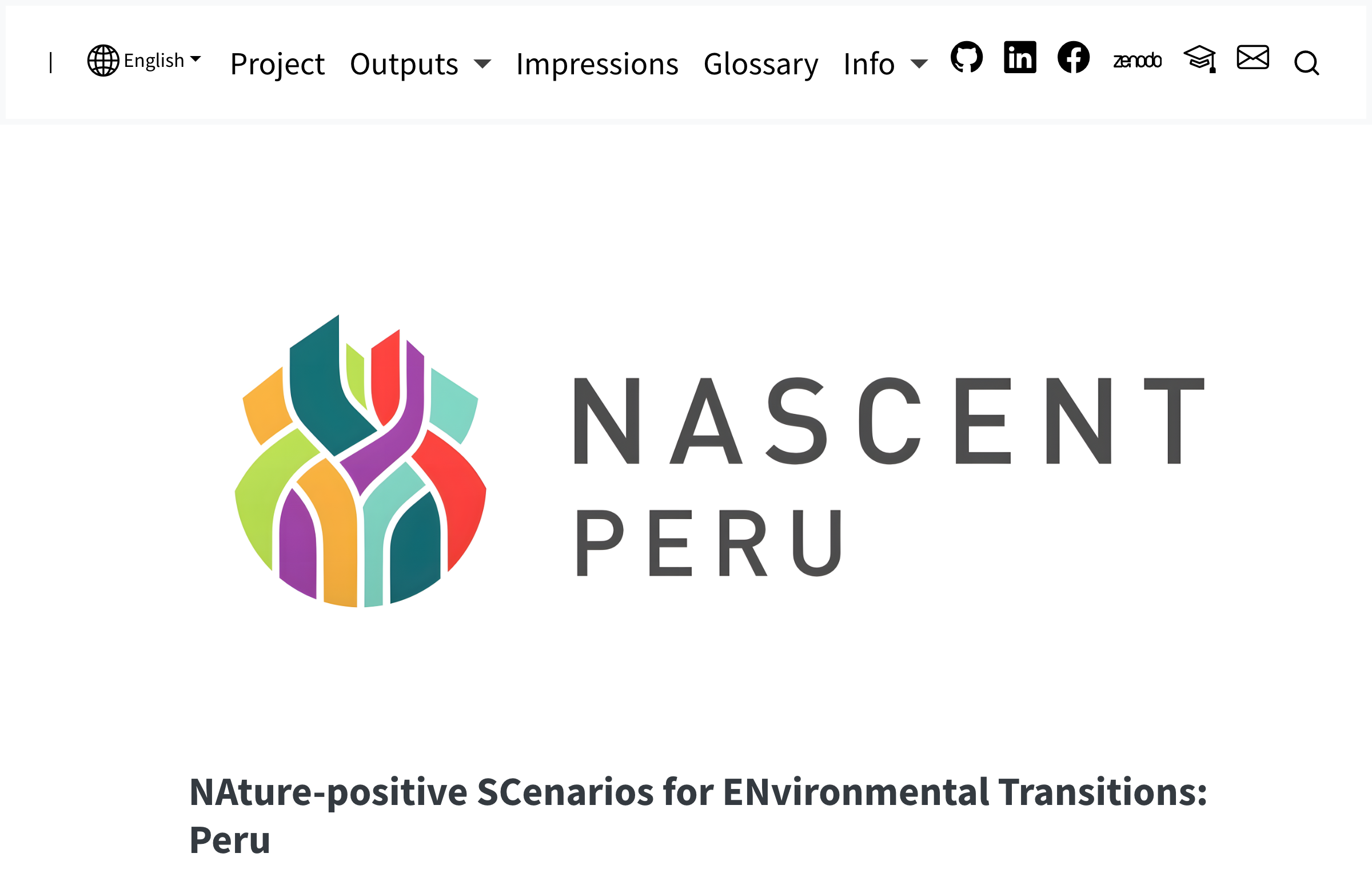 NASCENT Peru project home with the colourful NASCENT logo beside the project title.