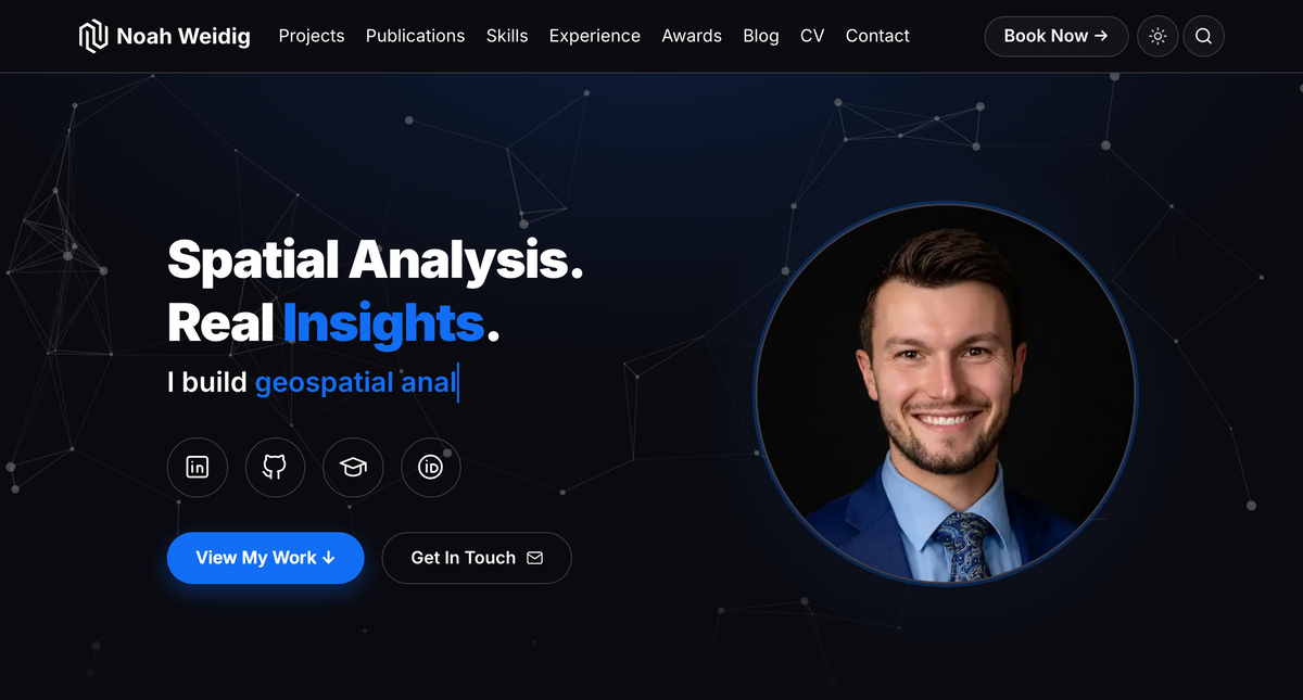 Custom personal landing-page hero styled with SCSS.