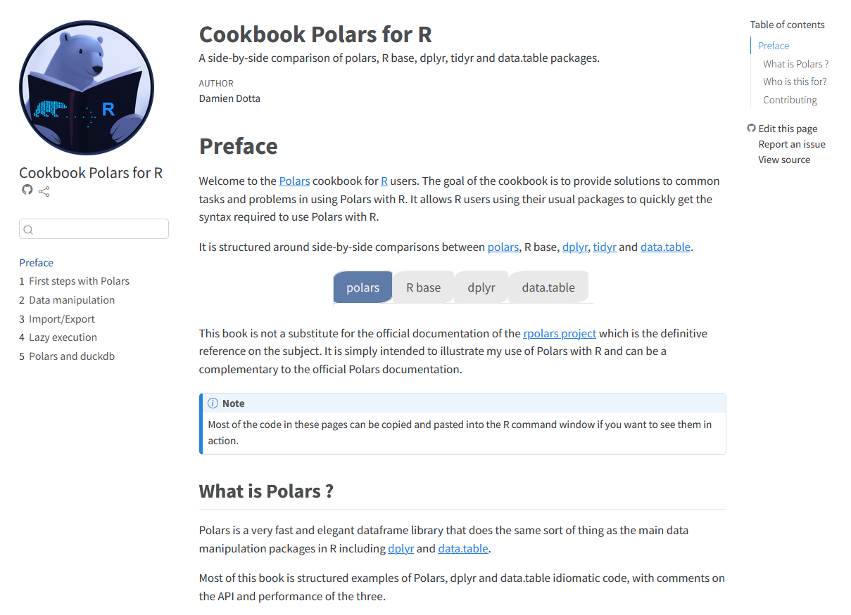 Cookbook Polars for R screenshot